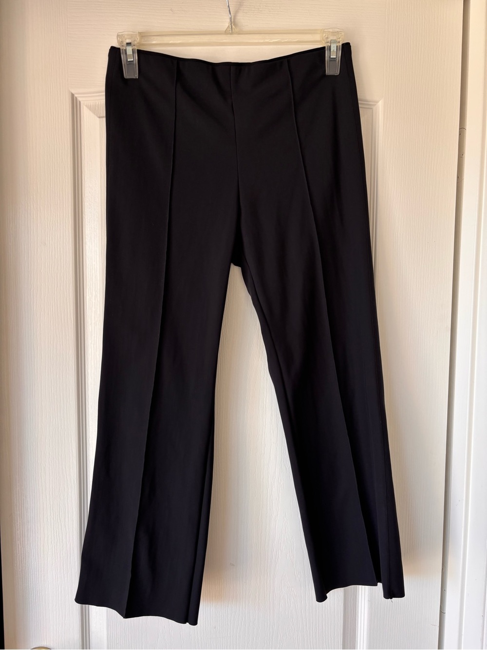 Athleta trouser style front pleat pull on pants straight leg medium black